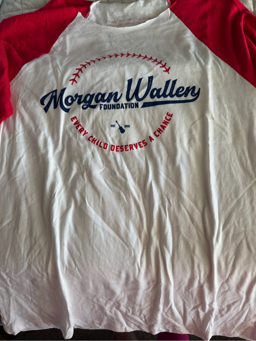 Morgan Wallen Cut Neck Foundation Baseball Raglan Tee - White & Red